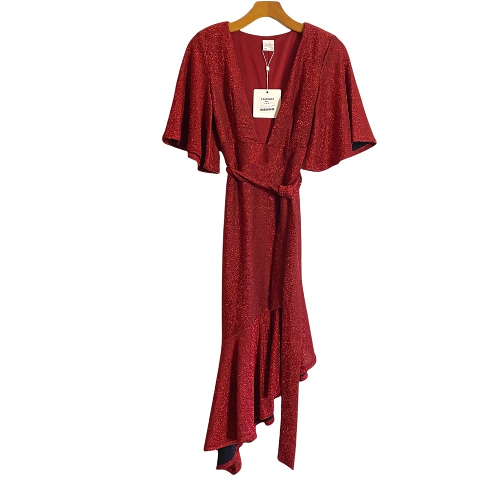 Selfie Leslie NWT Red Asymmetrical Sparkle Dress w/ side zip